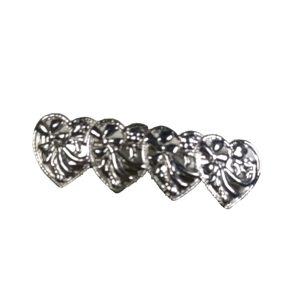 Silver Heart Valentine Romance Hair Barrette Tension Clip